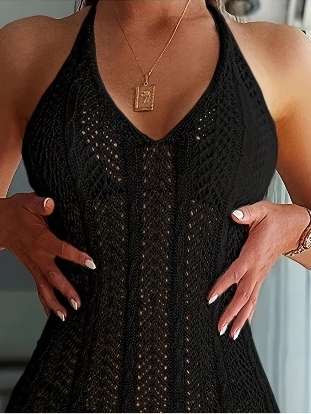 Black Crochet Maxi Dress - Women - Picture 2 of 5